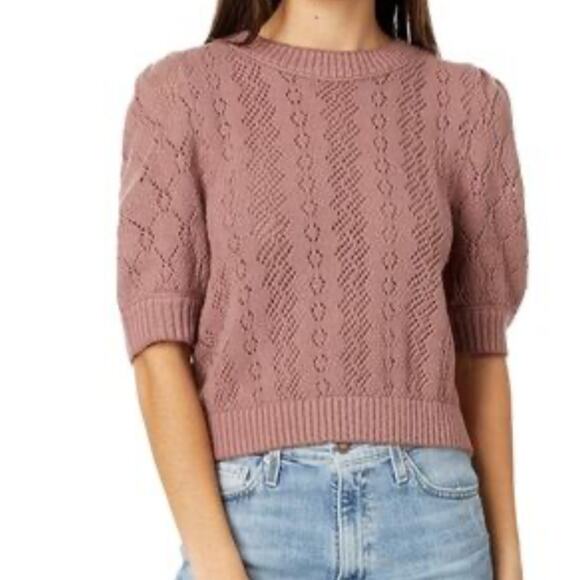 Free People Sweaters - Free People Eloise Pullover Sweater Women's M Pointelle Knit Puff Sleeve Maeve
